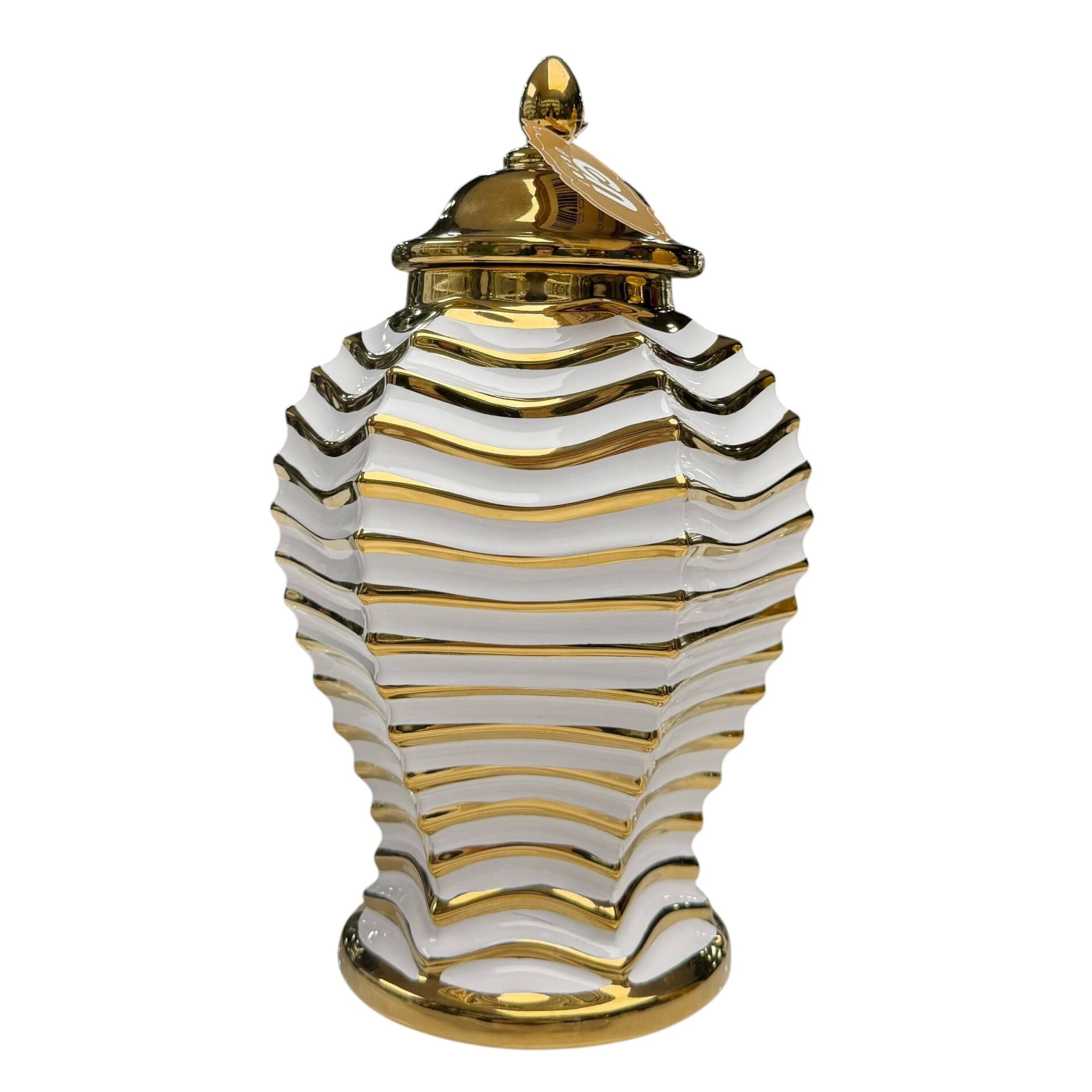 DEKORATİF BEYAZ GOLD ÇİZGİLİ SERAMİK KÜP VAZO