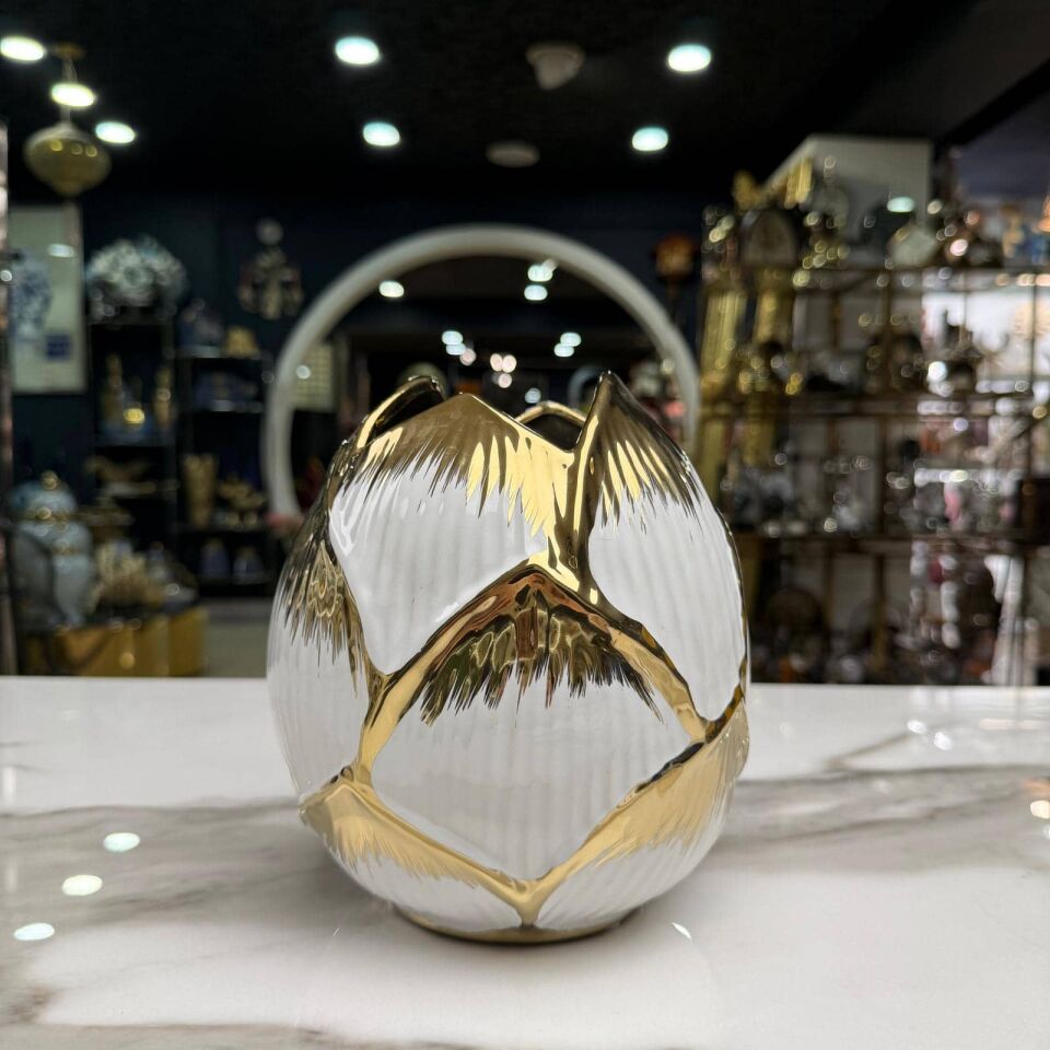 SERAMİK BEYAZ GOLD  OBJE